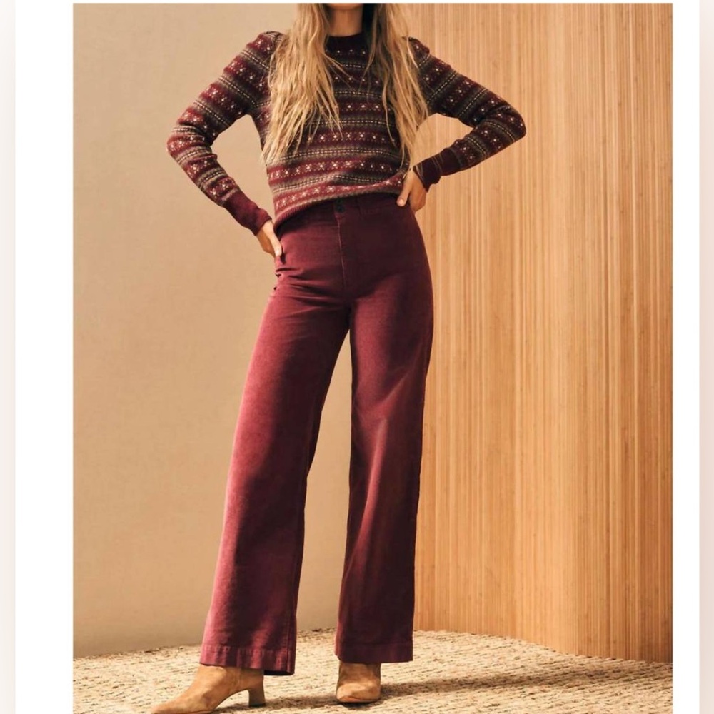Faherty Burgundy Wide Leg Pants